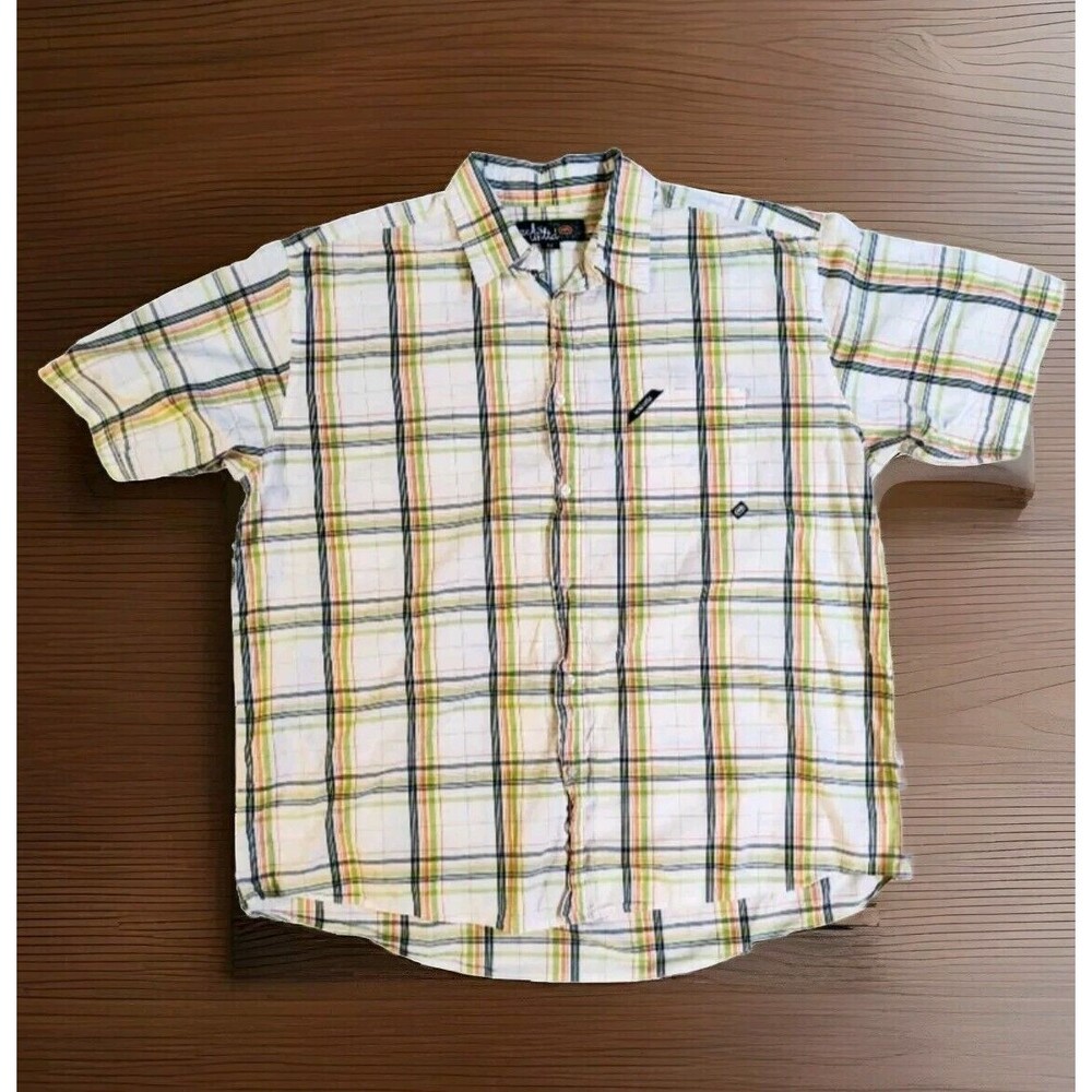 Ecko Unlimited Men's Big 3XL Button Shirt Short Sleeve Plaid Green Rhino